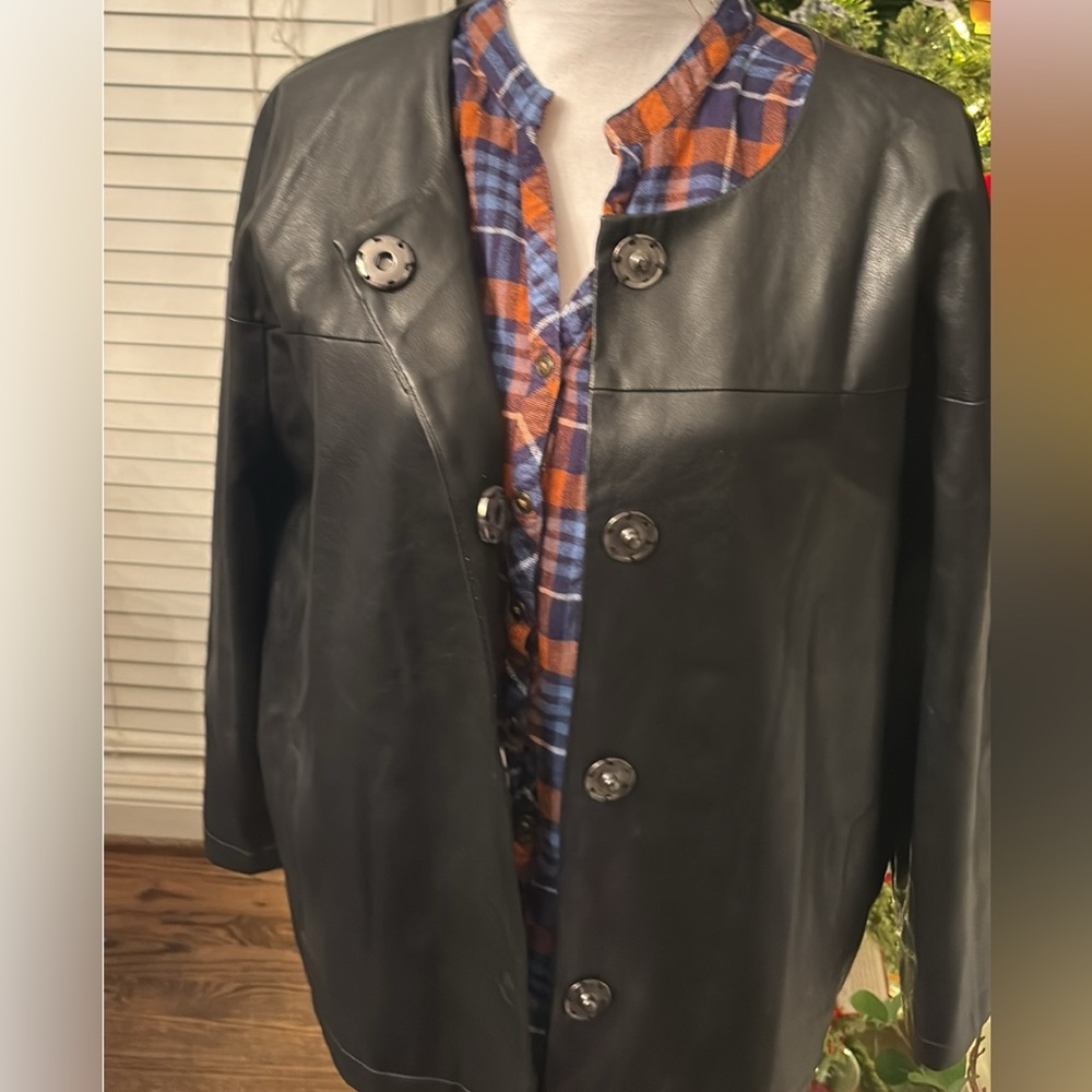 Chicos Black Leather Moto Jacket size 3 or women’s 14